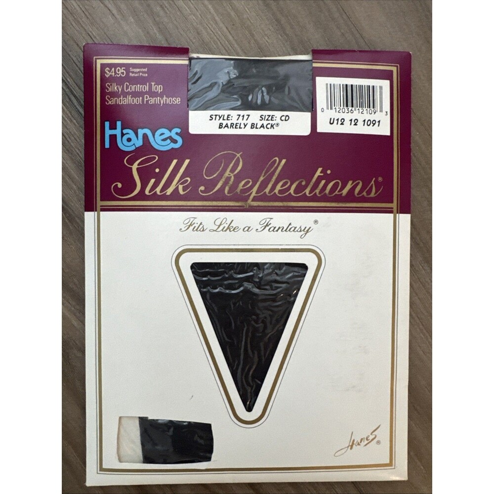 Hanes Silk Reflections Control Top Sandalfoot Pantyhose Size CD Barely Black